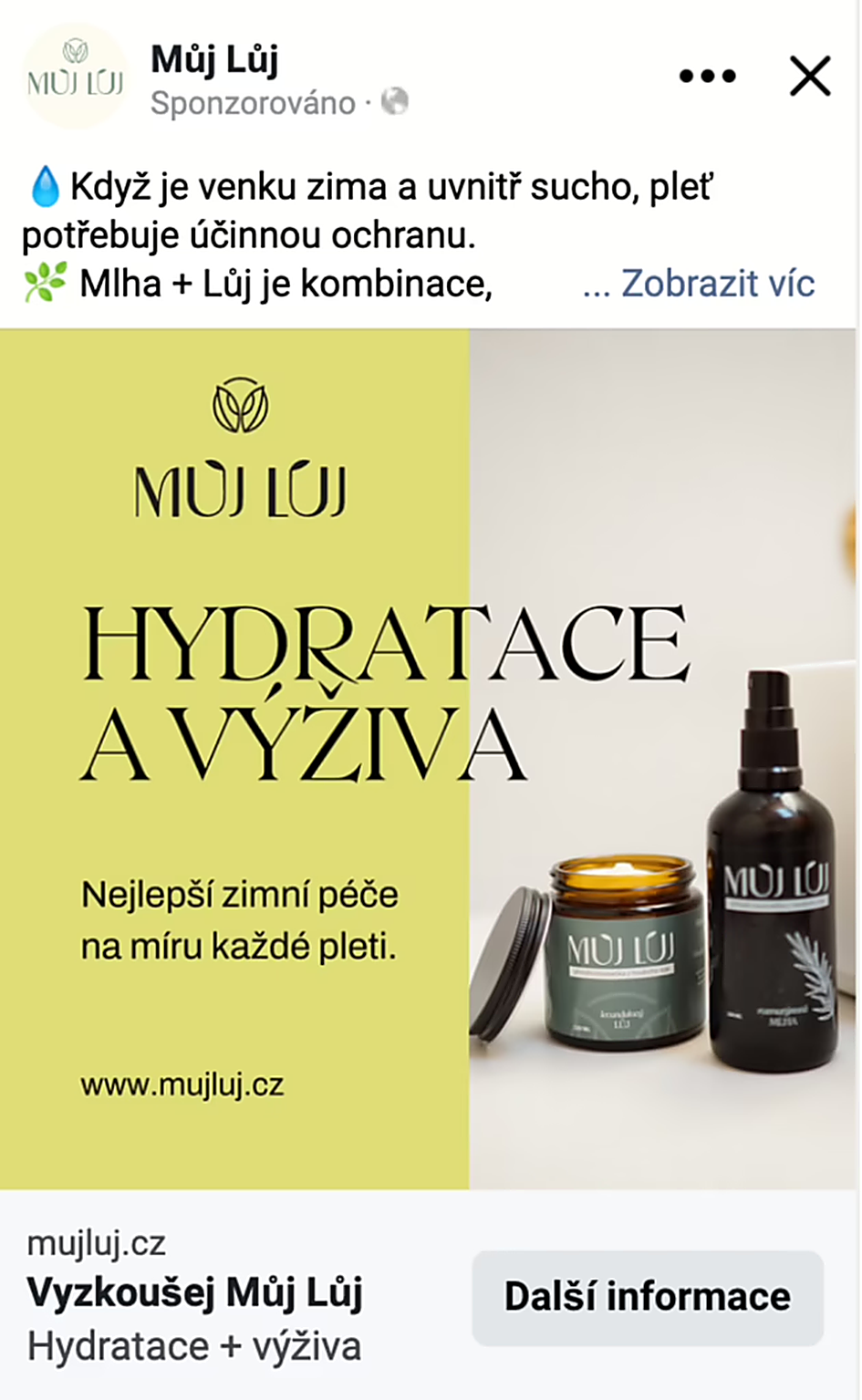 Meta Ads kreativa pro Můj Lůj - přírodní kosmetika